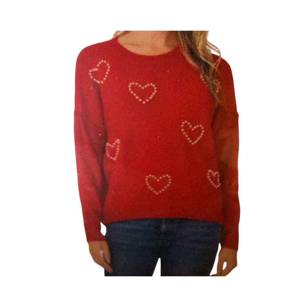 Vince Camuto Red Heart Pearl Embellished Crew Neck Sweater XX Large 2X‎ New